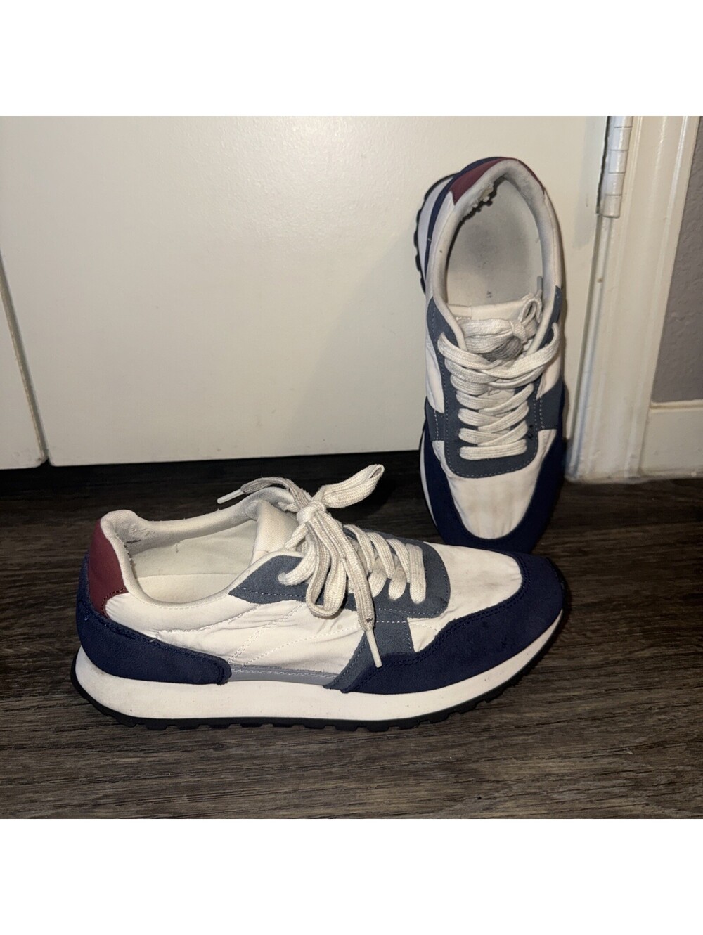 ZARA Men's Retro Sports Shoes Blue White Colorblock Running Sneakers EU 41 US 8